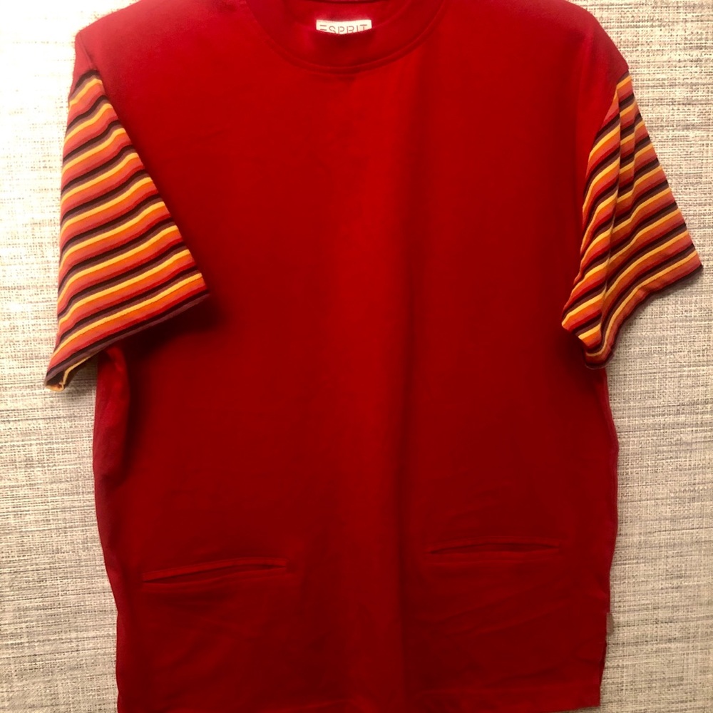 Vtg Esprit 90’s 2 Pocket Tee Rainbow Sleeves